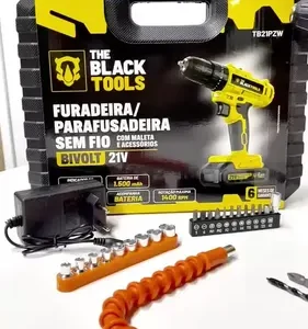 Parafusadeira Furadeira De Impacto A Bateria 21V 3/8” Bivolt 1400 Rpm Com Acessórios E Maleta TB-21PZW The Black Tools - Imagem 2