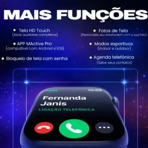 Smartwatch S10 Série 10 Relógio Digital Masculino Feminino Resistente A Agua Caixa Prateado Com 2 Pulseiras Smartwatch Completo Compatível Android E Ios Monitor Atividades 3 Tech Liso prateado - Imagem 7