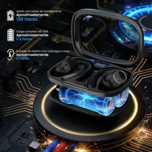 FORESTORY Fone de Ouvido Bluetooth 5.4 OWS TWS Sem Fio X5 Open Ear Esportivo com Gancho Display LED HD Microfone Grave Potente para Academia Corrida Compatível iPhone Samsung Xiaomi Motorola Android - Imagem 6