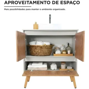 Gabinete P/ Banheiro Suspensa Com Cuba Apoio Branca - Imagem 5