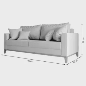 Sofá living beny leonardi estofados retrô 1,80mt 3lug linho com base e pés de madeira cor grafite - Imagem 6