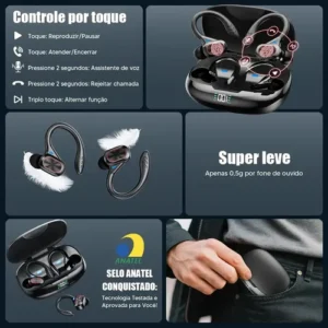 Fone de Ouvido JSKJ S730 TWS Bluetooth 5.4 Com Gancho Esportivo e LED - Imagem 9