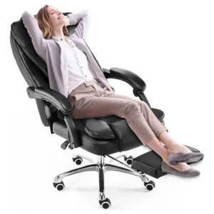 Cadeira De Escritório Presidente Ergonômica Python Fly Couro Sintético Encosto Ajustável Com Trava E Apoio Para Pés Cor Preta - Imagem 8