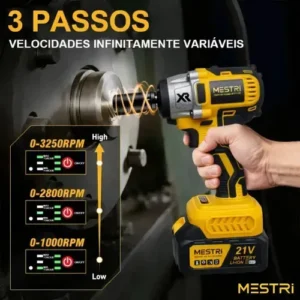 Chave De Impacto e Parafusadeira A Bateria 21v 4ah 3 em 1 Brushless Amarelo 50hz/60hz Sem Escova 2 Baterias Recarregável Bivolt MESTRI - Imagem 7