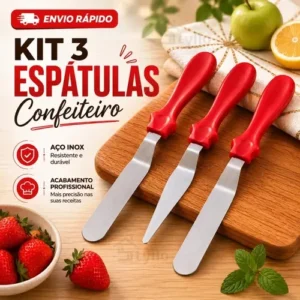 Kit 3 Espátulas Inox P/ Confeitaria Alisador De Bolo Decorar - Imagem 1