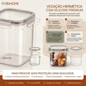 Kit 15 Potes Hermético Cadencia Mantimentos Quadrado Cozinha Branco Rishon 22,4 Litros - Imagem 4