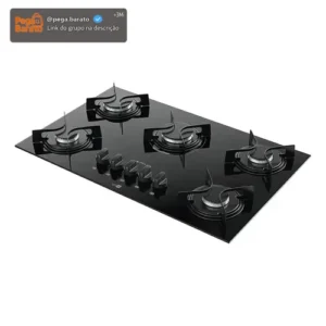 Cooktop 5 Bocas Atlas Agile Up Preto Com Mesa de Vidro e Mega Chama - Imagem 1