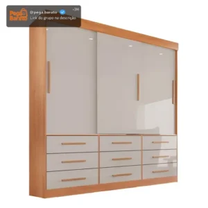 Guarda Roupa Casal 3 Portas 9 Gavetas Luana Sallêto Móveis - Imagem 1