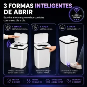 Lixeira Automática Sensor Inteligente Recarregável USB para Escritório e Casa - Imagem 5