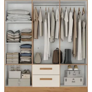Guarda Roupa Casal Com Espelho 6 Portas Fortaleza Atualle Cor Canelato Rustico Com Off White - Imagem 3