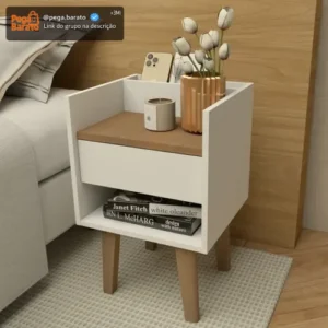 Mesa De Cabeceira By House Retrô Luxo Compacta 50cm Fosco Pes E Gaveta - Imagem 1