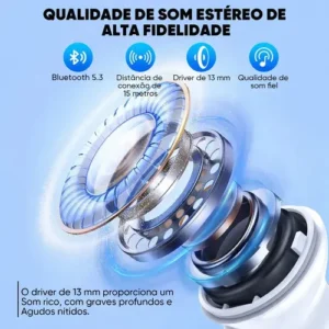 Fone de Ouvido Bluetooth 5.3 Tws Sem Fio com Microfone HD Anti Ruido A Prova D'água Compatível iPhone Samsung Xiaomi Motorola Redmi Android iOs Para Esporte Academia Trabalho Game H'maston Pro - Imagem 9