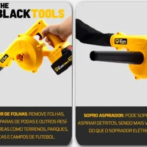 Soprador De Folhas The Black Tools Tcb21b A Bateria Aspirador Elétrico Com Saco Coletor Cor Amarelo e Preto - Imagem 3