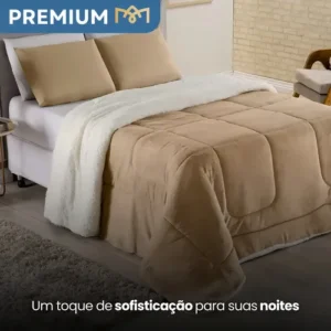 Edredom Cobertor Coberdrom Sherpa Casal Queen Grosso Macio Cor Caqui - Imagem 4