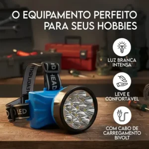 Lanterna Cabeça Recarregável 12 Leds 127/220v Potente Articulável - Ideal para Caça Pesca Construção Corrida Emergência - Resistente a Intempéries - Pro Power - Imagem 3