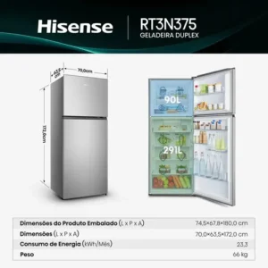 Geladeira Hisense Duplex Inox 381L Inverter Frost Free RT3N375 220V - Imagem 2