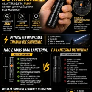 Lanterna A Verdadeira Mais Forte Do Mundo Tática Alcance 3km Super Potente Recarregável Led Alta Potência Zoom Telescópico Usb-c Profissional Militar Camping Pesca Trilha Emergência - Imagem 3