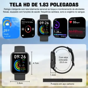 Relógio Inteligente Smartwatch Alexa Chamadas NOVANTE Masculino Feminino Esportivo Ip68 Bluetooth Notificações Instantâneas Tela Hd 1.83 300mAh 10Dias Monitor Cardíaco Spo2 Sono Ecg Pagamento Offline - Imagem 11