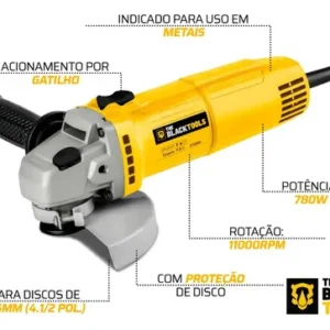 Esmerilhadeira Lixadeira Angular 780w 115mm 4.1/2 11000rpm Bta800 The Black Tools - Imagem 3
