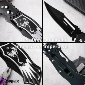 Canivete Automático Escorpião ZORNIX Aço Inox, Dobrável, Lâmina 9cm, Trava de Segurança, Clip de Bolso, Compacto, Camping e Pesca Resistente para trilhas - Imagem 4