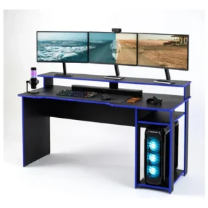 Escrivaninha Mesa Gamer Para Computador PC Dois Andares Com Espaço Com Monitores E CPU Escritório, Quarto Espaçoso Cor Azul - Imagem 4