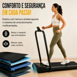 Esteira Ergométrica Elétrica Dobrável Com Painel LCD Controle Remoto Para Caminhada Casa Academia Preta - Imagem 8