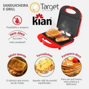 Sanduicheira Grill Vermelha 750w Kian Cor Vermelho - Imagem 5
