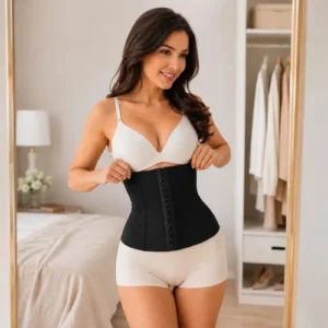 Cinta Modeladora Abdominal Feminina Esbelt 404 Emborrachada Cotton Afina Cintura Redutora Barriga Compressão Postural 4 Barbatanas - Preto EG - Imagem 8