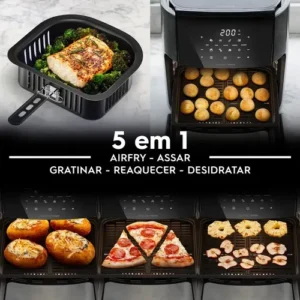 Air Fryer Forno 5 em 1 12L 1700W Digital 1 Bandeja Antiaderente 5 modos preparo 7 Receitas Programadas Aviso Sonoro Fritadeira Elétrica sem Óleo Forno Bancada Electrolux EAF85 Grafite - Imagem 4