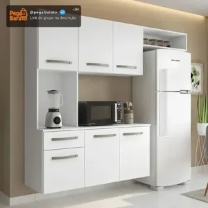 Armário de Cozinha Suspenso Branco 6 Portas Aramóveis com Prateleiras - Imagem 1