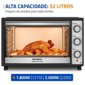Forno Elétrico 52l Family Grill Inox Mondial 1800w Frn-52-bi - Imagem 3