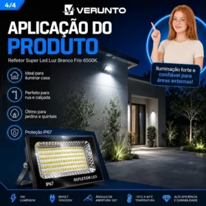 Kit 2 Refletor Super Led 400w Ip67 Holofote Bivolt Prova D'água Branco Frio 6500k Preto - Imagem 4