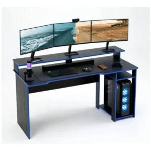 Escrivaninha Mesa Gamer Para Computador PC Dois Andares Com Espaço Com Monitores E CPU Escritório, Quarto Espaçoso Cor Azul - Imagem 5