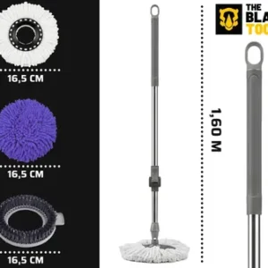 Esfregão Mop 360° Balde Inox Com Rodas Microfibra 16 Litros Cabo Longo Alça Cinza TBBL04 The Black Tools - Imagem 5