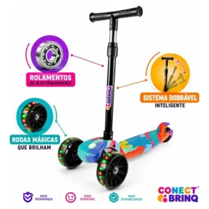 Patinete Scooter Dobrável Com Led Freio Bv0011 Mega Compras Azul - Imagem 8