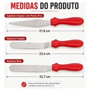 Kit 3 Espátulas Inox P/ Confeitaria Alisador De Bolo Decorar - Imagem 3