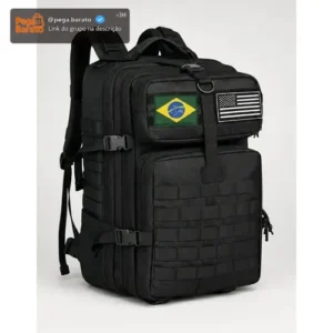 Mochila Tática Militar 50l Bagear Masculina Reforçada Impermeável Ideal Para Trabalho Viagem Camping Caça Pesca Com 2 Patch Bandeira Brasil Eua Cor Preta - Imagem 1