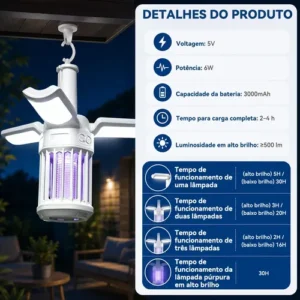 Lâmpada Led Dobrável Recarga Com Repelente Para Camping - Imagem 6
