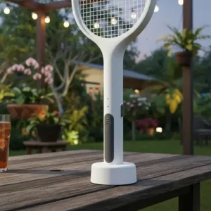 Raquete Elétrica Mata Pragas Mosquitos Com Base Usb Luz Led Cor Branco - Imagem 7