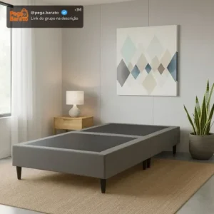 Base Cama Box Solteiro Dobrável Compacta Em Suede No Cinza - Imagem 1