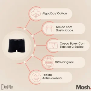 Kit Com 10 Cuecas Boxer Algodão Cotton Masculina Adulto Mash - Imagem 5