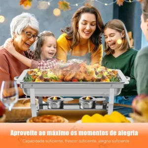 Rechaud Retangular 11l Aço Inox Banho Maria 3 Cubas Fogareir - Imagem 8
