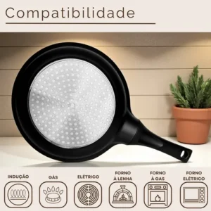 Frigideira Antiaderente Cerâmica 20cm Aristus Tampa Com Borda De Silicone Cabo Antitérmico Compatível Com Fogão A Gás E Indução Revestimento Premium Linha Luxury Induction - All Black - Imagem 4