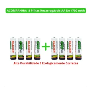 Kit 8 Pilhas Recarregáveis + Carregador Rápido Bivolt Aa/aaa - Imagem 4