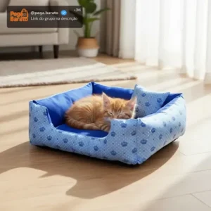 Caminha Para cachorro Pequeno e gato cama tamanho P 50x50 super macia e confortavel lavavel com ziper resistente Cor Azul Coroa - Imagem 1