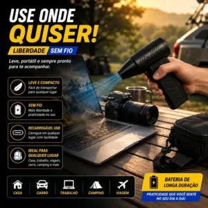 Mini Ventilador Soprador Ar Turbo 130000rpm Sem Fio Recarregável Usb 3 Níveis Jato Forte Portátil Multiuso Limpeza Teclado Carro Acende Churrasqueira Marca Davely - Imagem 9