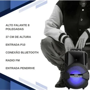 Caixa Portatil Som Amplificado Karaoke Grande Potente 1000w Cor Preto Microfone P10 Grande Saida 10W 5v Entrada - Imagem 4