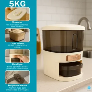 Dispenser De Alimentos 5kg Organizador De Grãos Arroz Cereais Temperos Porta Cereal De Cozinha Com Copo Medidor Pote Plastico Grande Para Armazenamento De Alimentos Pote Organizador Cozinha - Imagem 9