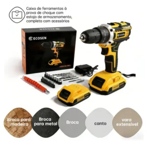 Ecosen Parafusadeira Furadeira Sem Fio 8Ah Bateria Duas Baterias Amarela 60hz - Imagem 5