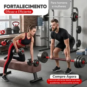 Kit Halteres Barra E Anilhas Musculação Kettlebell Ajustáveis Peso Academia 15kg - Imagem 5
